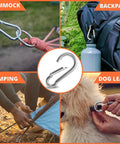 Beefy 5.5 Inch Carabiner Clips Set Of 2 Stainless Steel 304 Snap Hooks for versatile use in camping, backpacking, and pet leashing.