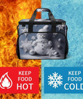 Go-To Insulated Picnic Backpack Tote With 30L Capacity, Leakproof Cooler Bag featuring snowman print and fire-ice background