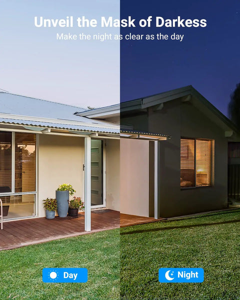 Image showing day-night color vision from Eight-Channel 3K AI Security Camera System with DVR, Four 5MP Outdoor Cameras.