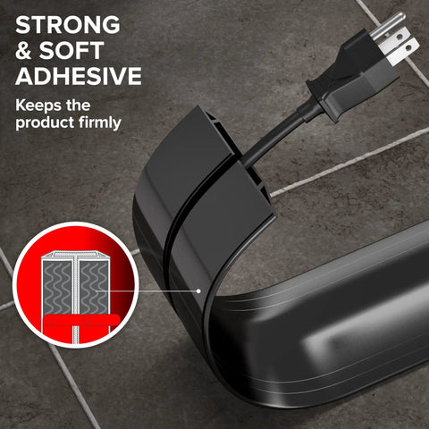 Overfloor Cord Protector 5 Foot Self Adhesive Silicone Cable Cover for Wires on the Floor, showing adhesive backing on tile