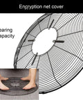 Heavy Duty Misting Floor Fan With Oscillating Pedestal Stand And Super Quiet Industrial Air Circulator bearing net cover for stability.