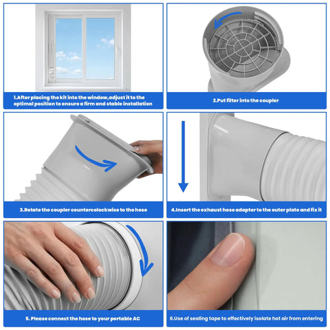 Portable Air Conditioner Window Vent Kit With 5.9 Inch Exhaust Hose, 59 Inch Length, Adjustable Seal installation steps image