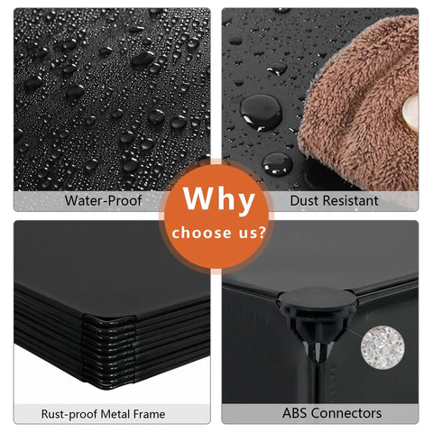 Waterproof and dust-resistant features of the Nine Cube Closet Organizer Set For Bedroom And Office with ABS connectors.