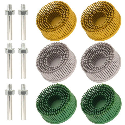 2 Inch Bristle Disc Kit With Six Pieces In 50, 80, And 120 Grit For Abrasive Coating Removal From Metal With One Quarter Inch Shank Attachment