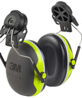 X Series Cap Style Hard Hat Attached Earmuffs With NRR 25 Decibel Hearing Protection, black and green durable earmuffs