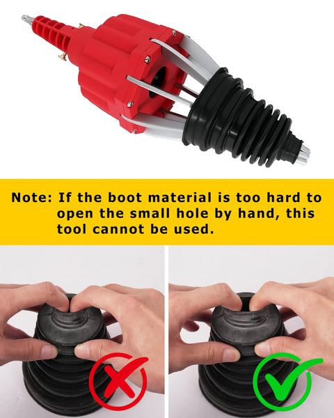Beast Mode Pro Grade Heavy Duty Pneumatic CV Boot Expander Tool For Fast Rubber Boot Spreading And Easy Installation Air Powered Spreader For Automotive CV And Steering Boots Not For Plastic Boots, red tool with black rubber boot