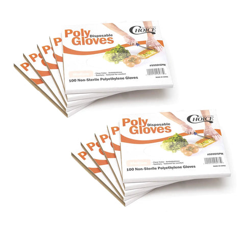 Boxes of Latex Free Poly Disposable Gloves Ambidextrous Medium 1000 Count Pack for kitchen tasks.