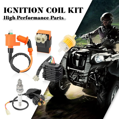 Beefed Up High Performance 6 Pin AC CDI Box Ignition Coil Kit With Voltage Regulator Rectifier Solenoid Relay And Spark Plug For 50cc 125cc And 150cc Scooters ATVs Go Karts Mopeds Quad Bikes