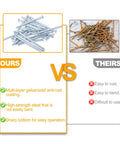 Comparison of Assorted Picture Nails Kit 700 Pcs With 1 Inch To 2 Inch Finish Nails For Wall Art Decor Drywall And Wood Silver against rusted nails.