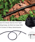 1/4 Inch Blank Distribution Tubing For Drip Irrigation, 50 Ft Roll, shown coiled with garden installation