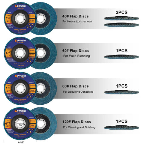 Pro Grade 4.5 Inch Flap Discs Set 5 Pack T29 Zirconia Grinding Wheels With 40 60 80 And 120 Grits For Metal And Stainless Steel Flap Sanding Discs For Angle Grinder
