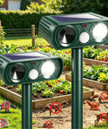 2 Pack Solar Ultrasonic Deer Repellent With Motion Sensor And Bright LED Strobe To Keep Deer Squirrels Raccoons Skunks Cats And Other Critters Off Your Yard IP65 Waterproof Outdoor Deterrent in garden beds