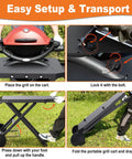 Easy setup and transport of Foldable Grill Cart Stand for Weber Q Series Q1000 Q1200 Q1400 Q2000 Q2200 Q2400 in use outdoors