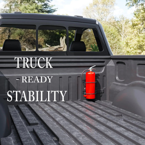 Heavy Duty Fire Extinguisher Mount Bracket Kit Two Pack With Easy Installation Holds Up To 10 Lbs mounted on truck bed