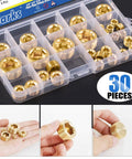 Brass Pipe Plug Fitting Set, 30 Pieces, NPT male plugs in different sizes displayed in a plastic case