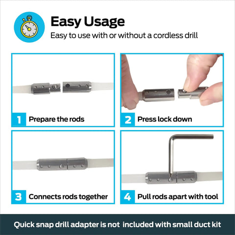 Lint Wizard Large 7-Piece Dryer Vent Cleaning Kit With 12 Ft Flexible Quick-Snap Rods instructional use image
