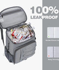 Insulated Cooler Backpack With Leakproof Liner open with drinks and ice, showcasing seamless ultrasonic welding, 35 can capacity
