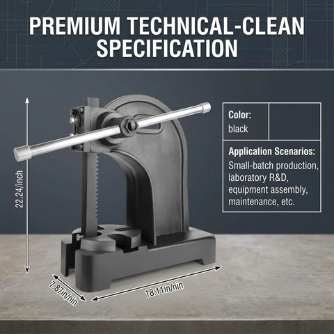 Built Like A Tank 3 Ton Manual Arbor Press With Smooth Pressure Adjustment And 12 Inch Clearance For Benchtop Garage Shop Metal Fabrication Rock Solid Precision Hand Tool, black frame.