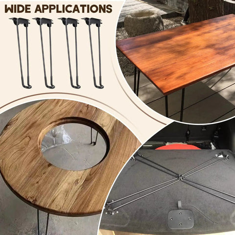 Hella Sturdy 12.6 Inch Foldable Hairpin Table Legs Built Solid Steel Furniture Supports used with wooden table top.