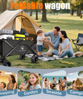 Foldable Wagon With Silent All Terrain Wheels And Brakes, Heavy Duty Beach Cart for Camping Garden Shopping and Sports in park