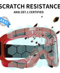 Image of Six Pack Safety Goggles With Anti Fog Lenses ANSI Z87.1 Certified Lab Eyewear showing scratch resistance with hexagon pattern.