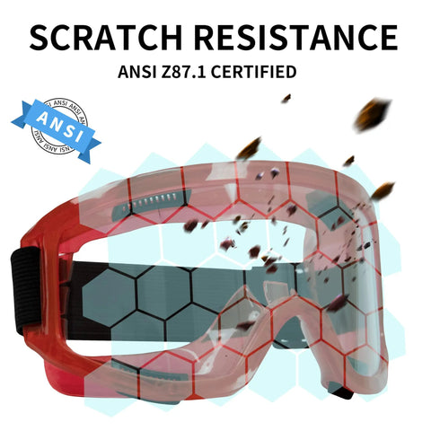 Image of Six Pack Safety Goggles With Anti Fog Lenses ANSI Z87.1 Certified Lab Eyewear showing scratch resistance with hexagon pattern.