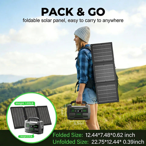 Person carrying Ultra Lightweight Solar Generator 155Wh Kit With 30W Panel Portable Power Station on a hike.