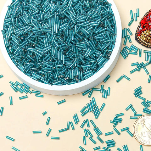 Lake Blue Glass Bugle Beads 2x6mm Bulk 2000 Pieces Tiny Tube Beads For Jewelry Making Embroidery Sewing Crafts