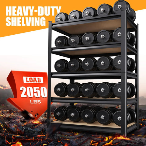 Heavy Duty Garage Shelving Unit With 2050 Lb Capacity, Industrial Grade Steel, Metal Adjustable Storage Rack For Basement Pantry Kitchen And Warehouse, 71 Inch Tall Black, 5-tier load display