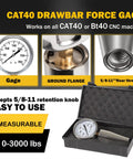 Drawbar Pull Gauge For CNC Spindles Direct Readout 0 To 3000 Lbs Five Eighths Inch Eleven Thread Retention Knob Works On CAT40 And BT40 CNC Machines Heavy Duty Spindle Pull Test Meter For Precise Readings, case and gauge