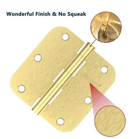 30 Pack Boss Level Brushed Gold Door Hinges 3.5 Inches close-up view highlighting pre-greased pin for smooth operation.