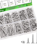 200 Piece Stainless Steel Wood And Sheet Metal Screws Set With Three Sizes Eight By One Half Inch Eight By Three Quarters Inch And Eight By One Inch Phillips Flat Head Drive For Wood Gypsum Board Plastic DIY Projects in a compartment box.