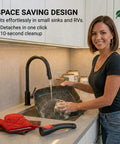 Woman cleaning Square Indoor Grill Pan With Removable Handle for Even Heating Meat And Veggies in a kitchen sink