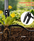 Stand Up Weed Puller Tool With 45 Inch Steel Handle And Four Claw Head For Upright Weeding No Bending Or Kneeling All Steel Construction Garden Maintenance demonstrated in use
