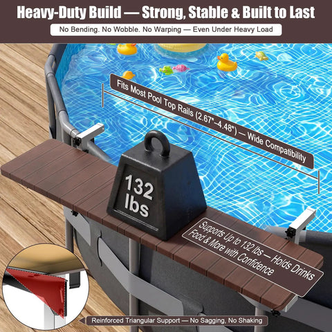 All In One Above Ground Pool Bar Table For Outdoor Fun, Heavy Duty 110 Lbs, 47.2 Inch Poolside Bar Shelf Deck Attachment