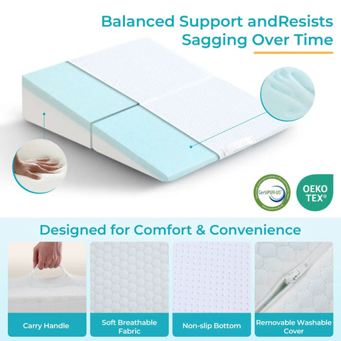 Real Deal Detachable Two Piece Bed Wedge Pillow with soft fabric and carry handle for easy post-surgery support.