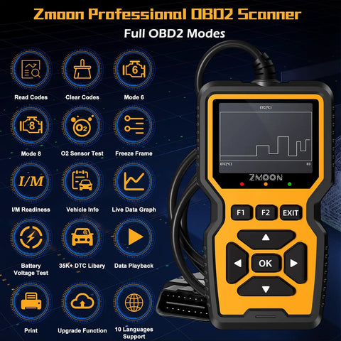 All Vehicles After 1996 OBD2 Scanner Tool With Check Engine Code Reader And Reset Pro Grade OBDII EOBD Diagnostic Scan Tool with features listed on screen