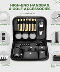 Pro Grade Golf Accessories Set With High End PU Case, Includes 3 Golf Balls, HD Rangefinder, 12 Extended 83mm Tees, 3 In 1 Cleaning Brush.