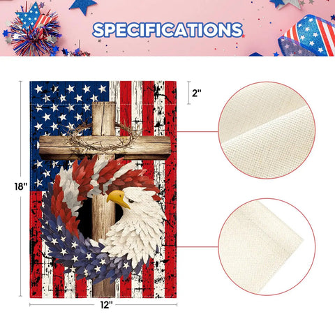 Patriotic Stars And Stripes Eagle Wreath Garden Flag 12x18 Inch Double Sided Outdoor Flag For Your Yard Weather Resistant Polyester