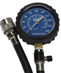 OTC 5605 Deluxe compression tester kit with blue dial gauge and black hoses