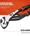 12 Inch Auto-Bite Tongue And Groove Pliers With Cushion Grip, Slim Jaw For Forty Percent More Access In Tight Spaces