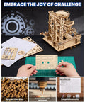 3D Wooden Marble Run Puzzle Kit For Adults, Mechanical Wood Roller Coaster Model, 8.7x9.5x10 in, assembled and unassembled parts