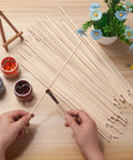 High Quality Game Changer Birch Dowel Rods For Craft Setup And Tiered Display 3/16 Inch X 15 Inch Pack Of Fifty smooth wood sticks in use with paint.