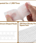 Premium Recloseable Fastener Tape Strips One By Two Inch Clear Heavy Duty Adhesive Pad Ten Pack in use with mushroom-shaped heads.
