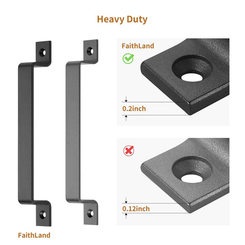 Black 8 Inch Barn Door Handle Set Of 2 With Screws Included For Sliding Doors Cabinets Closets And Drawers, Heavy Duty Carbon Steel Pull Handles In Matte Black Finish