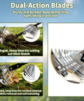 Heavy-Duty Dethatching Rake For Lawns 15 Inch With 19-Tine Steel Head, Adjustable Head And Long Handle, Dual-Action Blades