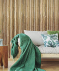 Living room with Brown Bamboo Peel And Stick Wallpaper Roll For Easy Removable Wall Decor, Self Adhesive Repositionable Covering With No Paste.