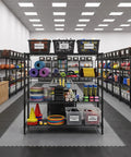 4-Tier Heavy Duty Wire Shelving Unit For Warehouse And Supermarket With Double Capacity And Space Saving Design Industrial Steel Shelving Measures 45.3W X 63H X 17.7D Easy Assembly in storage room filled with sports equipment