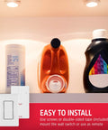 Battery Operated LED Puck Lights With Wall Switch Remote, 2 Pack, illuminating laundry shelf, easy to install via remote.
