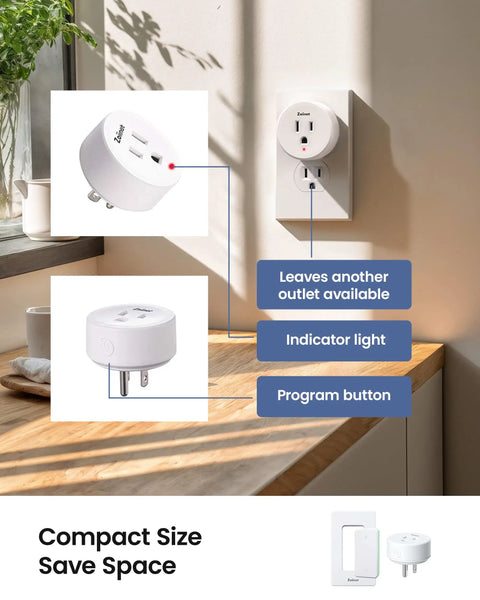 Remote Control Outlet Plug Switch With Buckle Design And Removable Wireless Light Switch No Wiring Needed 300 Ft Range 15 Amp 1500 Watt Programmable For Home Appliances Easy Plug And Play Convenience shown with compact design
